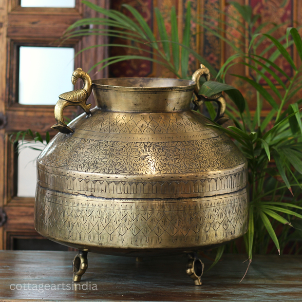 Brass Vintage Carved Planter