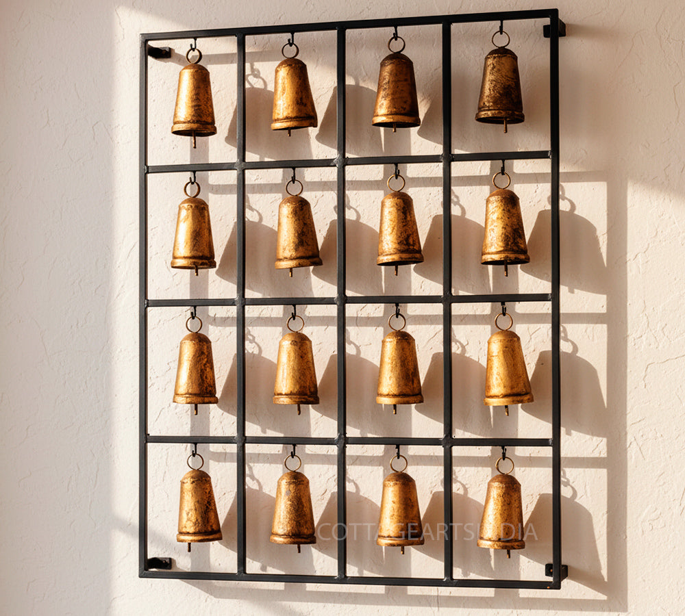 16 Bell Iron Frame Wall Hanging | Decorative Entrance & Console Wall Decor