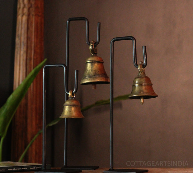 Vintage Brass Bells Set of 3 on Stand