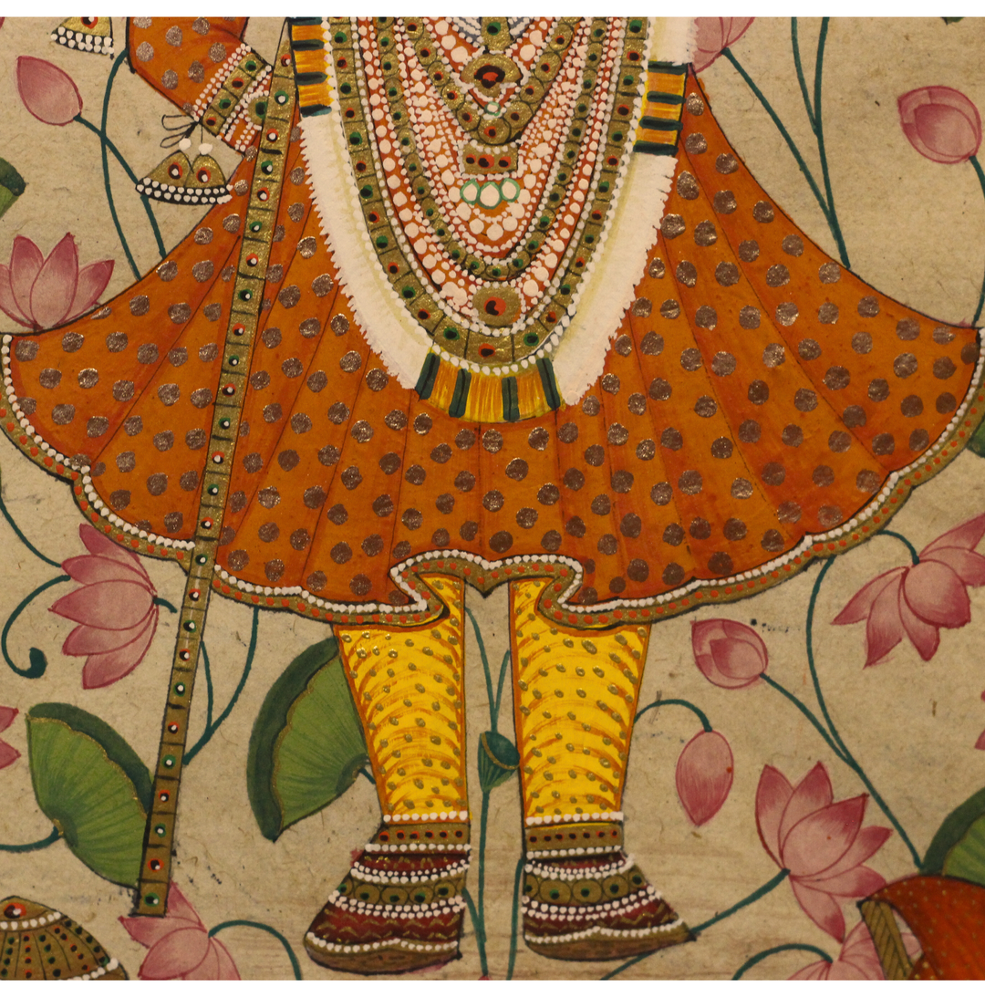 Sacred Shrinathji Pichwai Painting with Gold Accents on Paper
