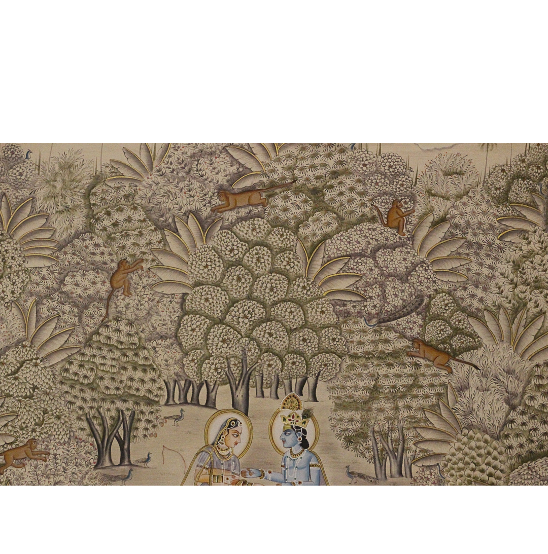Radha Krishna in Vrindavan Forest – Traditional Pichwai Style Indian Miniature Painting