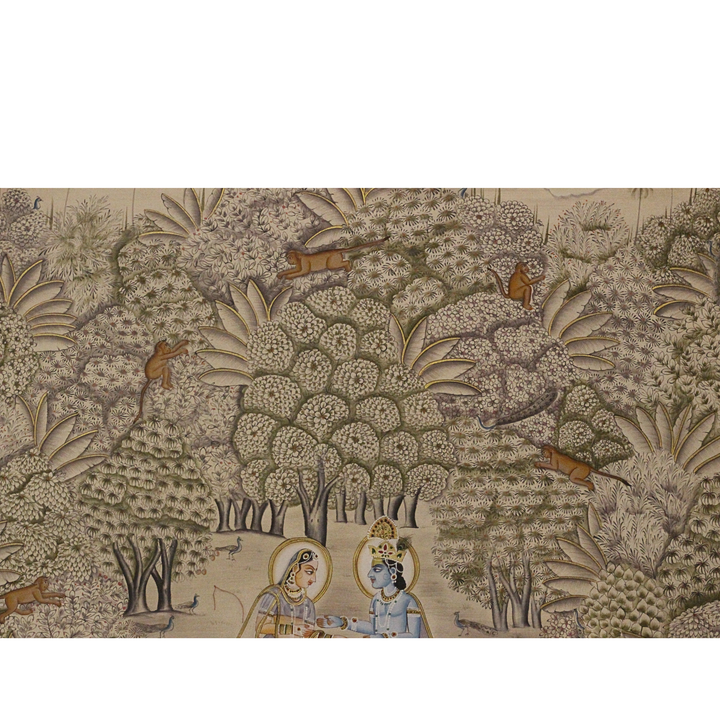 Radha Krishna in Vrindavan Forest – Traditional Pichwai Style Indian Miniature Painting
