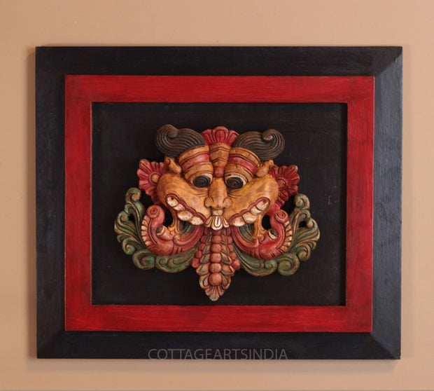 Wooden Frame With Wooden Kirtimukha Face Wall Hanging