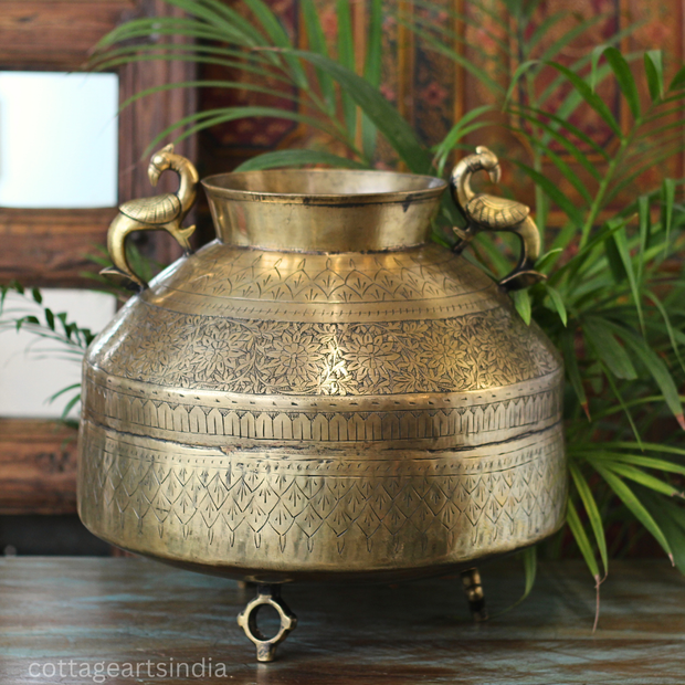 Brass Vintage Carved Planter