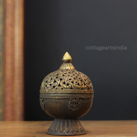 Antique Finished Copper & Brass Dhoop Dani with Tibetan Motifs