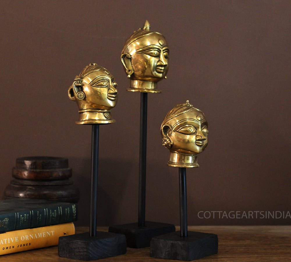 Brass Gauri Head Set of 3 On Stand