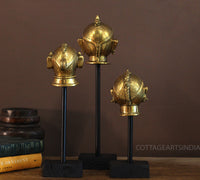 Brass Gauri Head Set of 3 On Stand