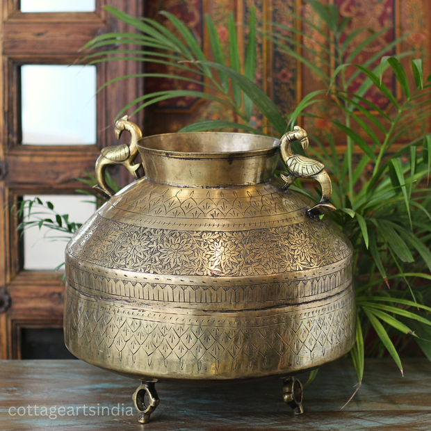 Brass Vintage Carved Planter