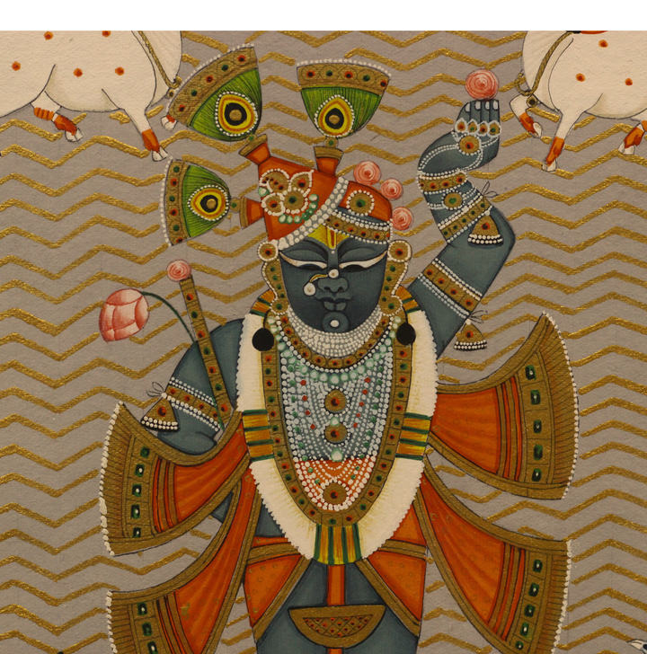 Sacred Shrinathji Pichwai Painting with Gold Accents on Paper