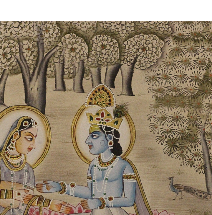 Radha Krishna in Vrindavan Forest – Traditional Pichwai Style Indian Miniature Painting