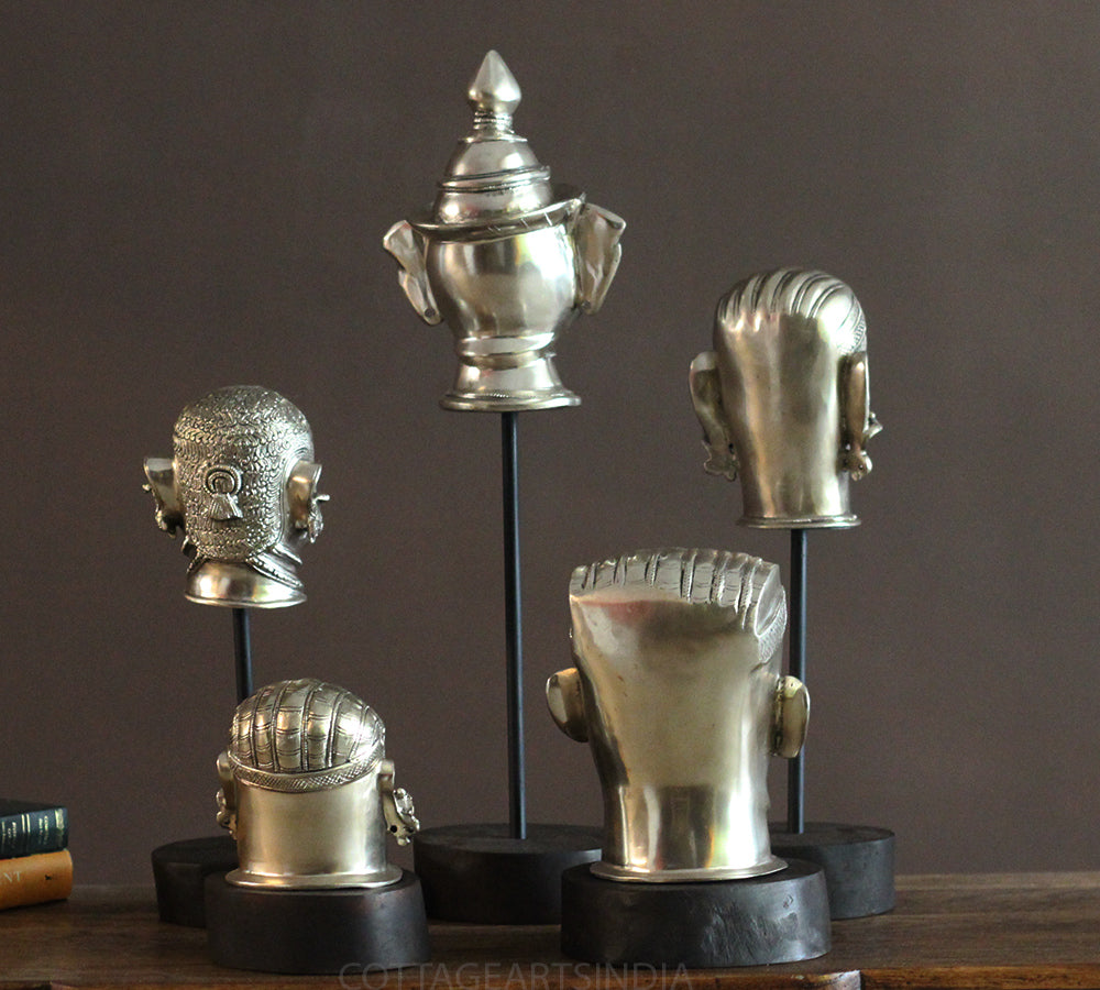 Set of Five Brass Mukhlingams in Silver Finish