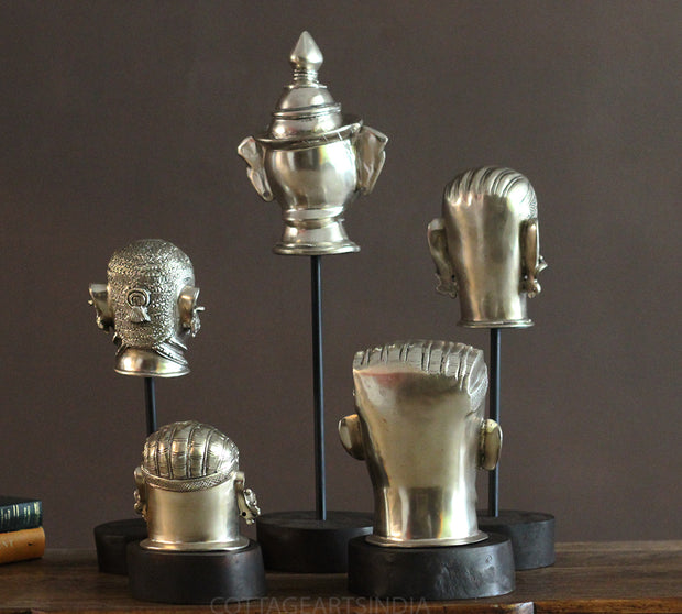Set of Five Brass Mukhlingams in Silver Finish