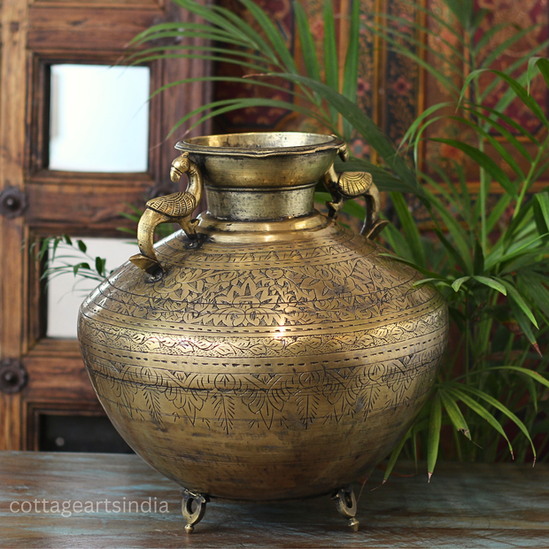 Brass Vintage Carved Planter