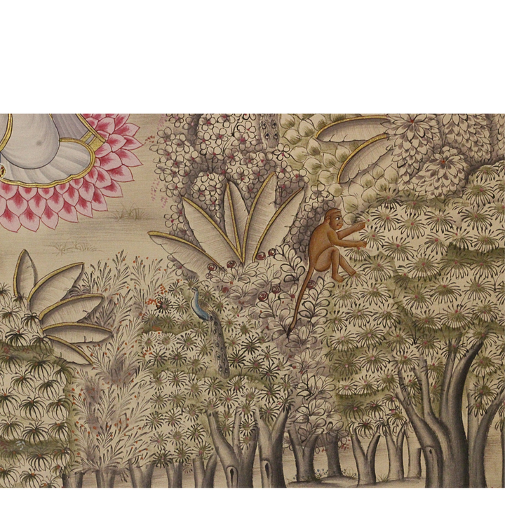 Radha Krishna in Vrindavan Forest – Traditional Pichwai Style Indian Miniature Painting