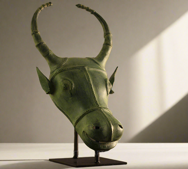 Brass Rustic Bull Head Table Decor