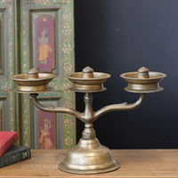 Brass Vintage Kavara Vilakku – 3 Branched Traditional Oil Lamp