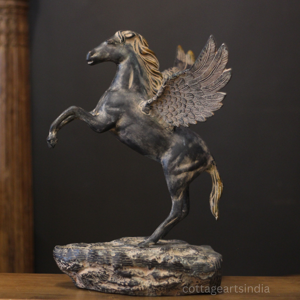 Mythical Winged Horse Brass Sculpture | Black Antique Finish | Symbol of Strength & Freedom