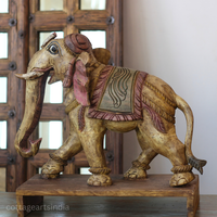 Handcrafted Wooden Elephant Sculpture – Vintage Antique Finish