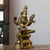 Brass Saraswati on Lotus Stand 13"