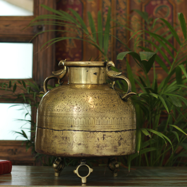 Brass Vintage Carved Planter