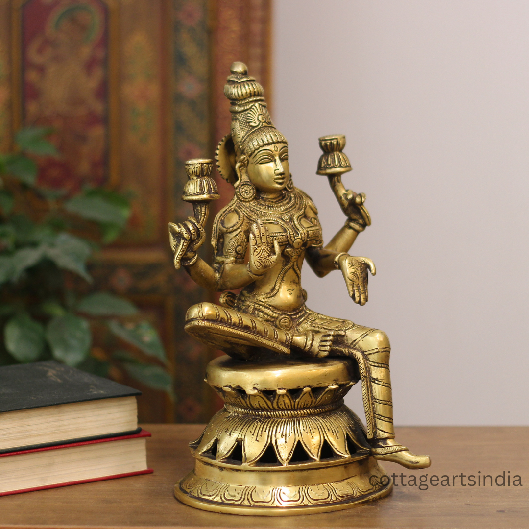 Brass Laxmi Sitting on Lotus 12.5''
