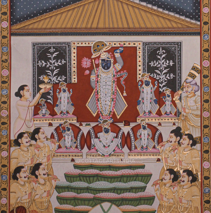 Shrinathji Annakut Darshan Pichwai Painting – Nathdwara Temple Festival Scene