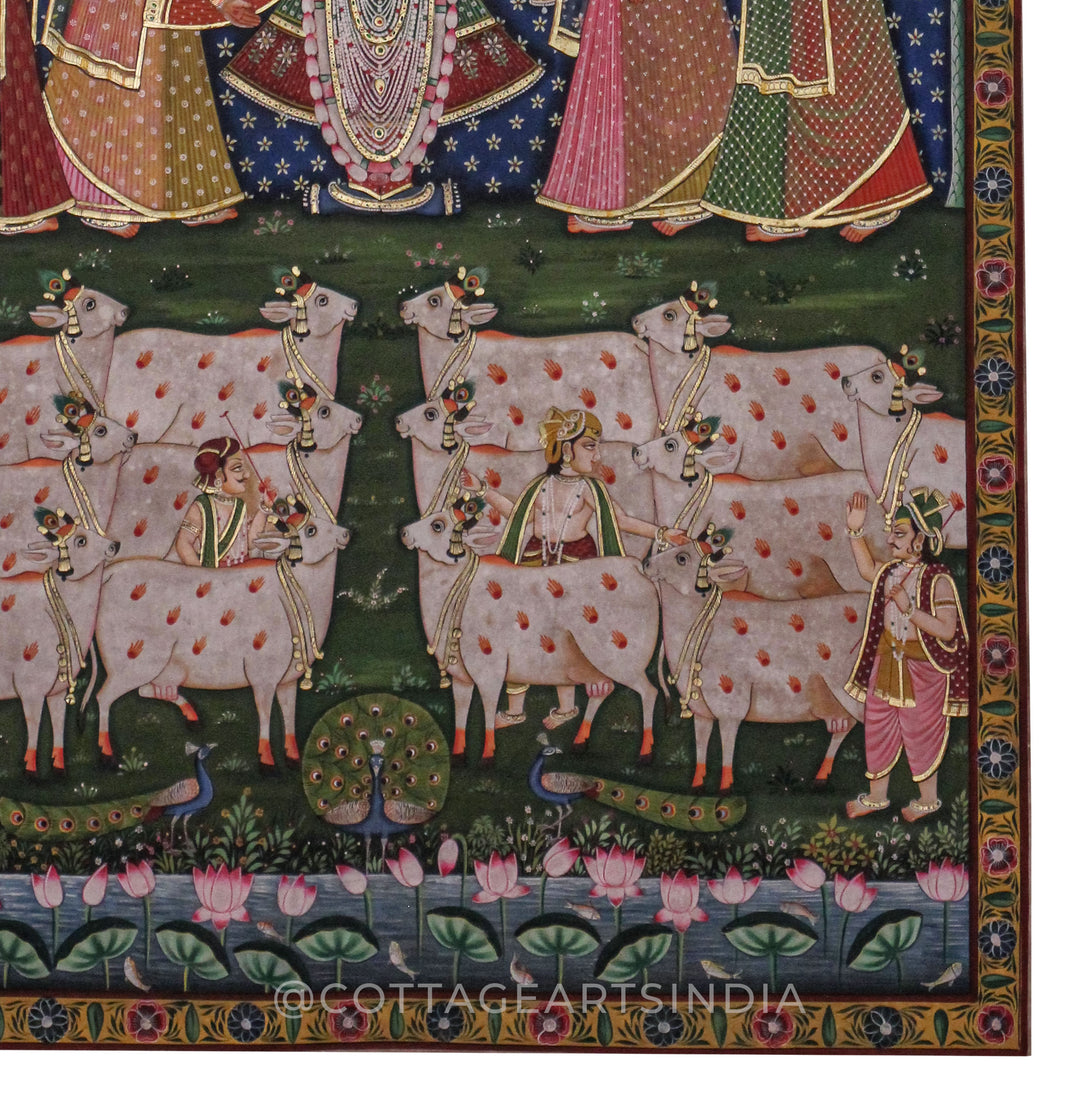 Raas Leela of Shrinathji with Gopis and Sacred Cows -Traditional Pichwai Painting