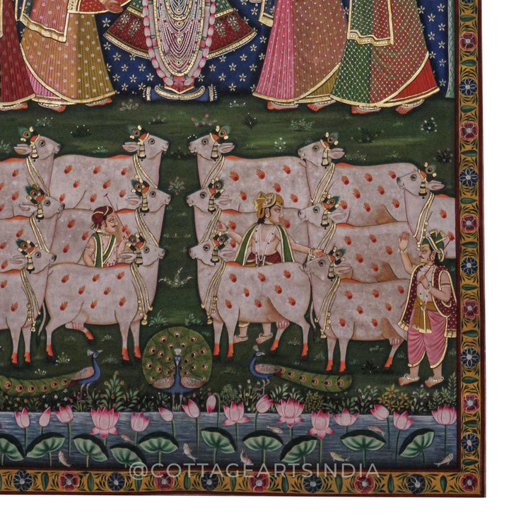 Raas Leela of Shrinathji with Gopis and Sacred Cows -Traditional Pichwai Painting