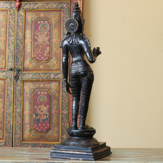 Handcrafted Uma Parvati Sculpture 27" | Chola Inspired South Indian Goddess Statue