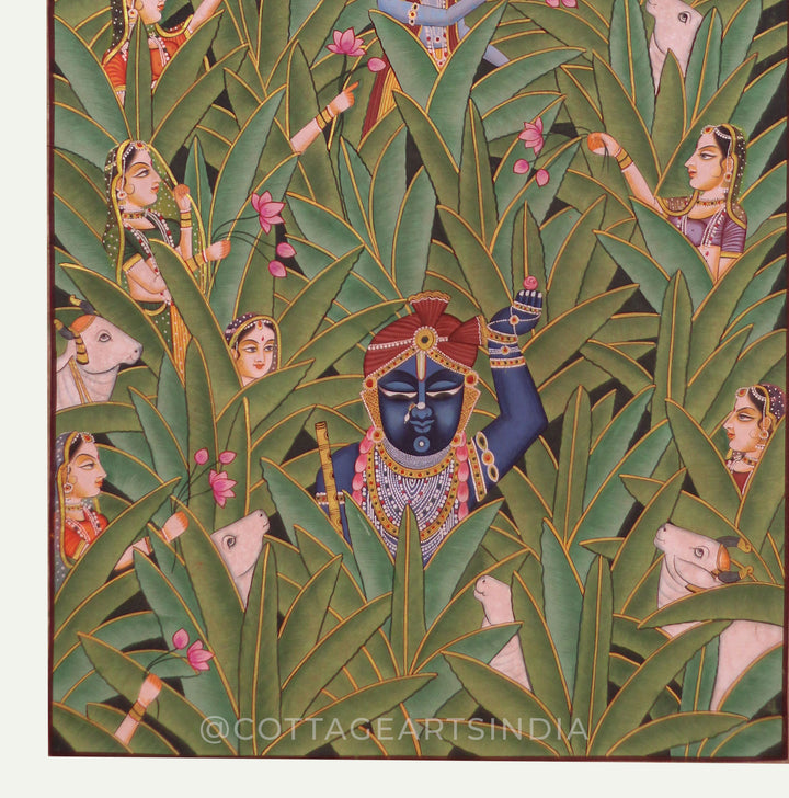 Traditional Pichwai Painting -Shrinathji in Nidhivan Leela