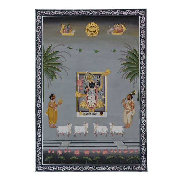 Shrinathji Lotus Pavilion Hand Painted Pichwai Painting | Gold Foil Nathdwara Art