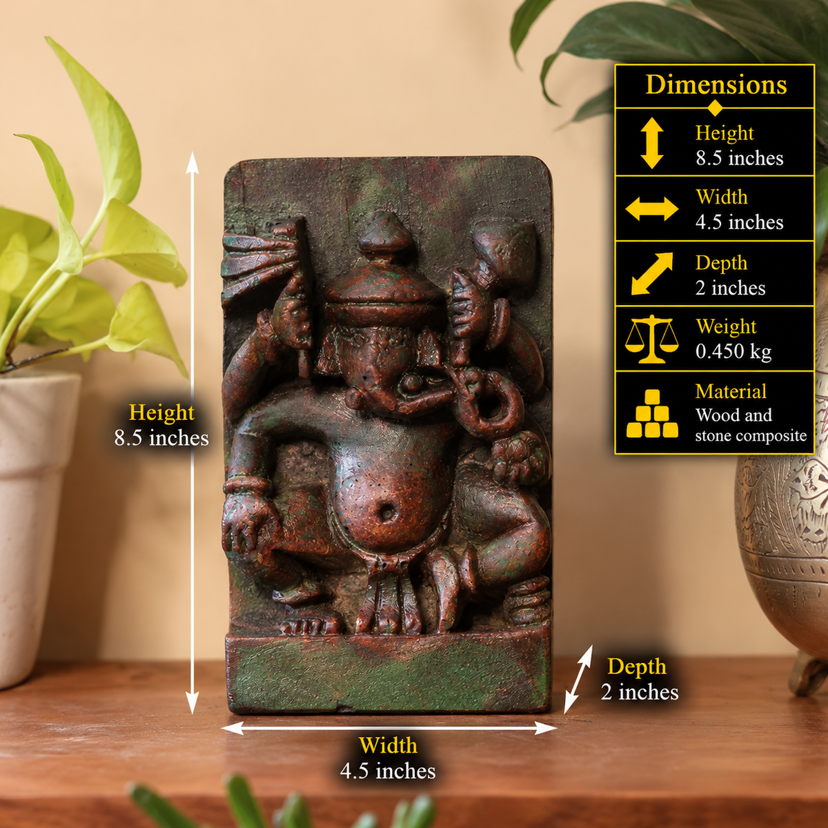 Vintage Wood /Stone Ganesh