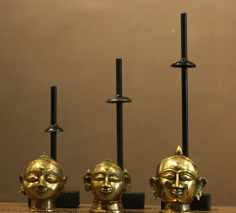Brass Gauri Head Set of 3 On Stand