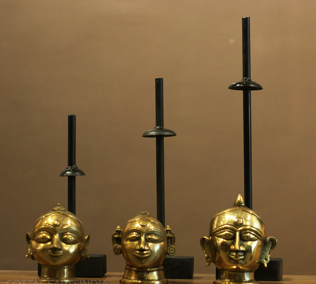 Brass Gauri Head Set of 3 On Stand