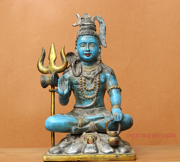 Brass Shiva Sitting Painted 11"