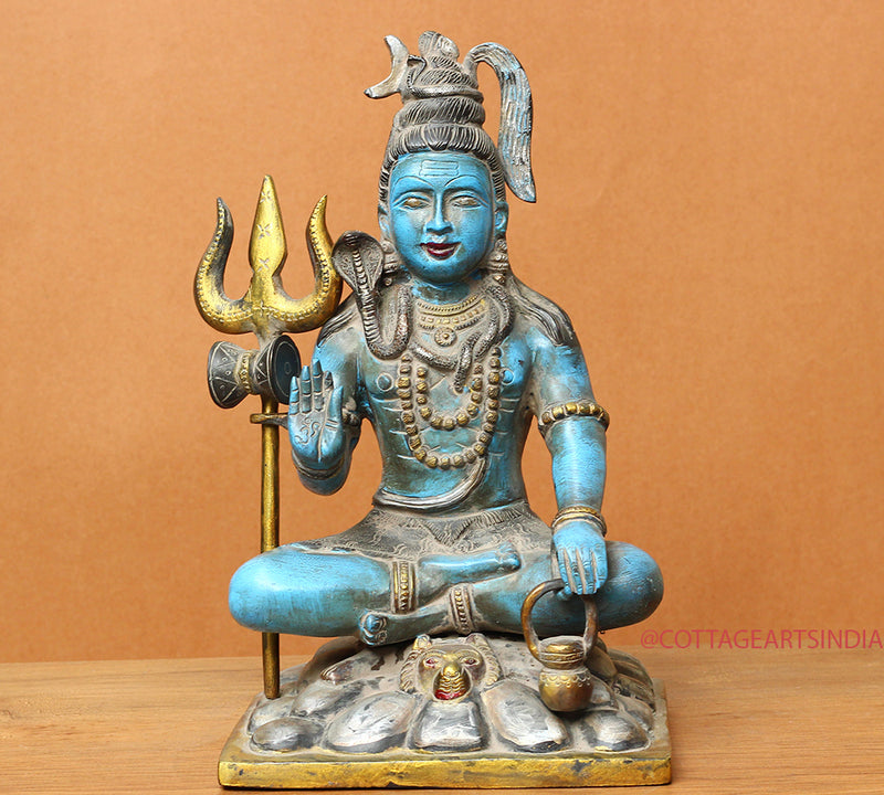 Brass Shiva Sitting Painted 11"
