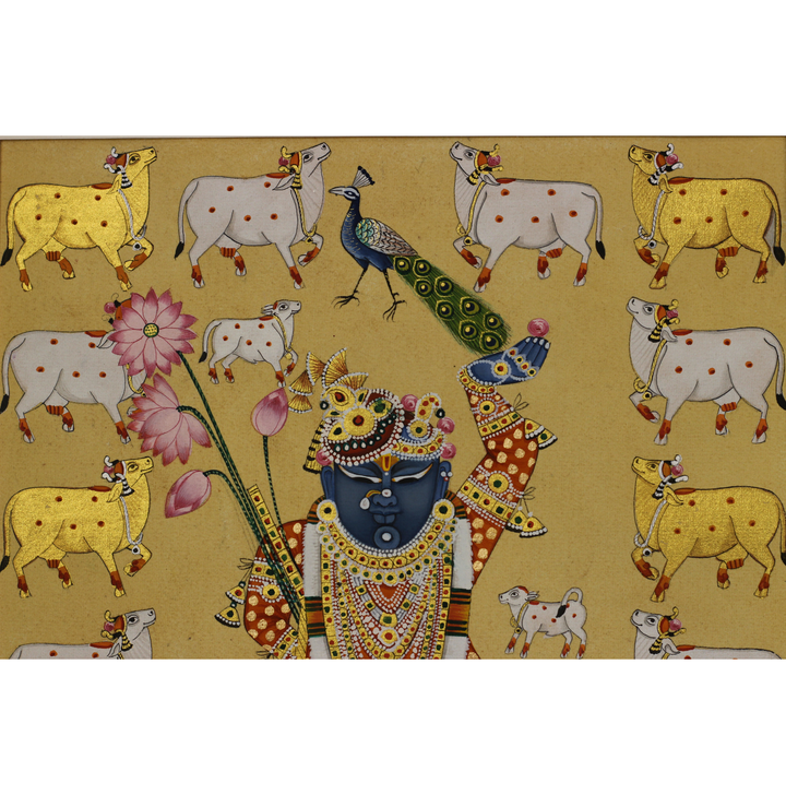 Sacred Shrinathji Pichwai Painting with Gold Accents on Paper