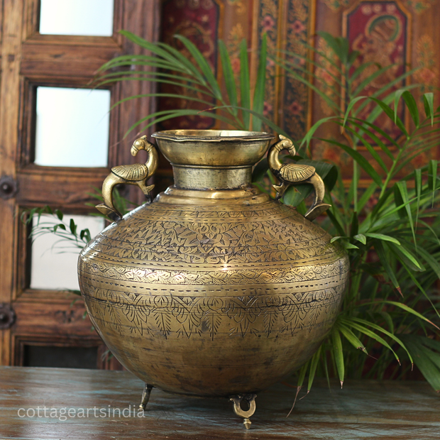 Brass Vintage Carved Planter
