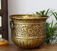 Handcrafted Brass Planter | Antique Floral Engraved Decorative Pot