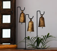 Vintage Finished Metal Bells Set of 3 on Stand