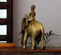 Vintage Finish Brass Elephant with Rider | Royal Heritage Décor Accent