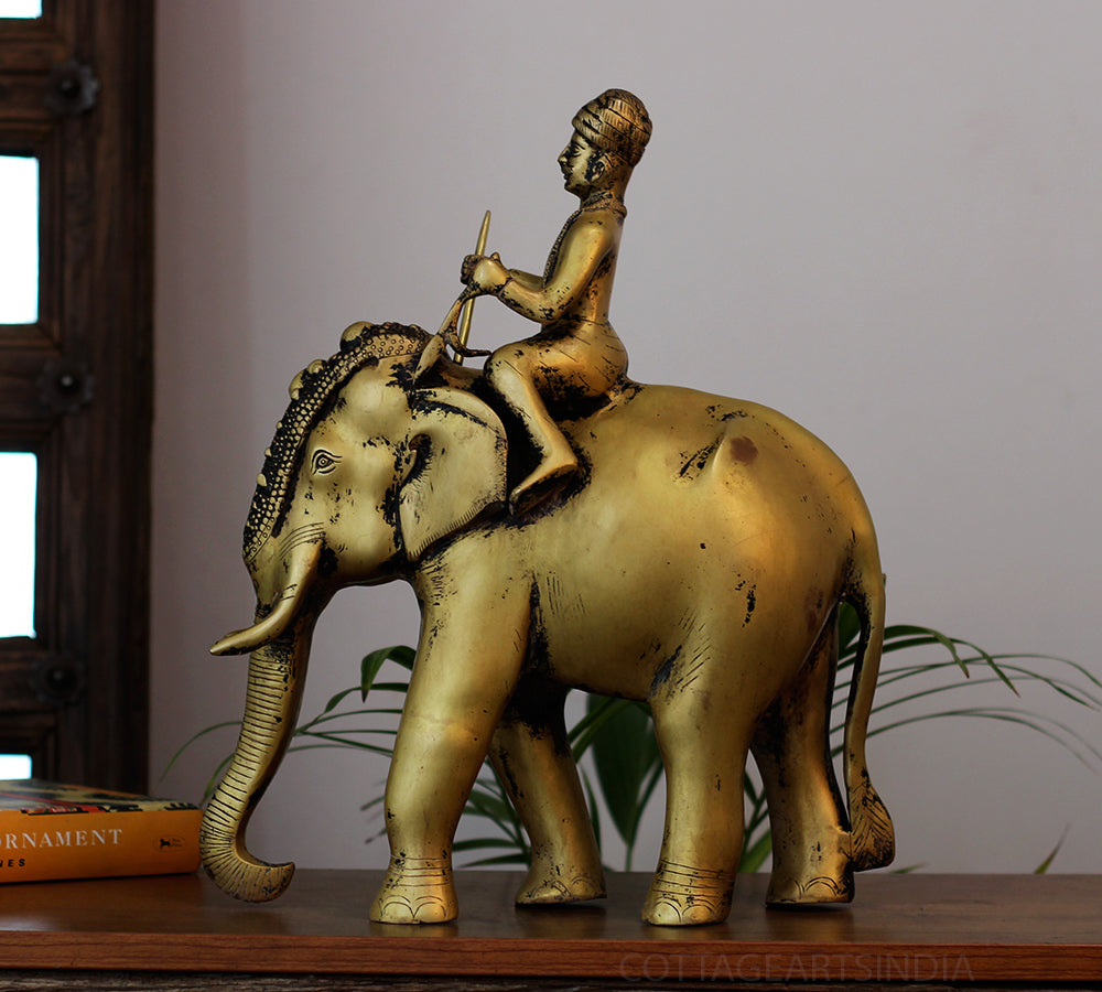 Vintage Finish Brass Elephant with Rider | Royal Heritage Décor Accent