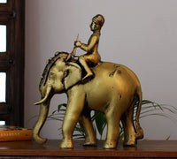 Vintage Finish Brass Elephant with Rider | Royal Heritage Décor Accent