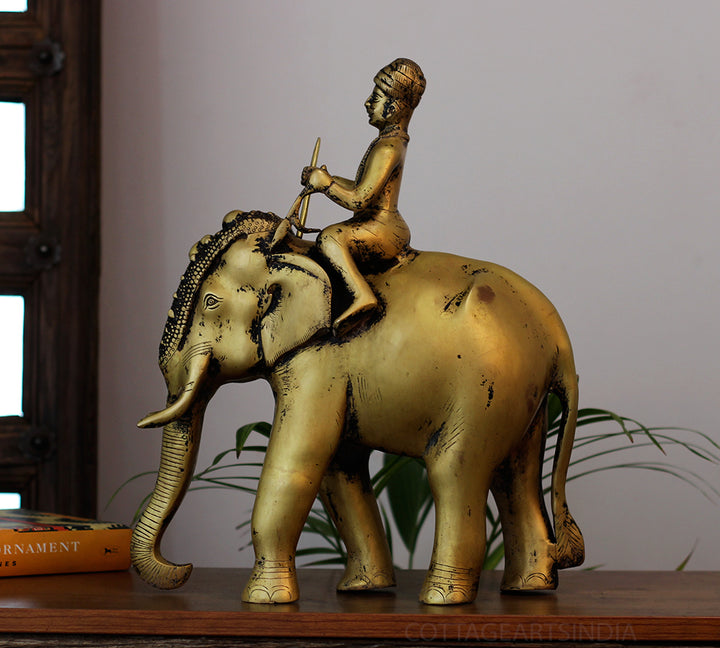 Vintage Finish Brass Elephant with Rider | Royal Heritage Décor Accent