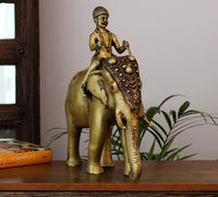 Vintage Finish Brass Elephant with Rider | Royal Heritage Décor Accent