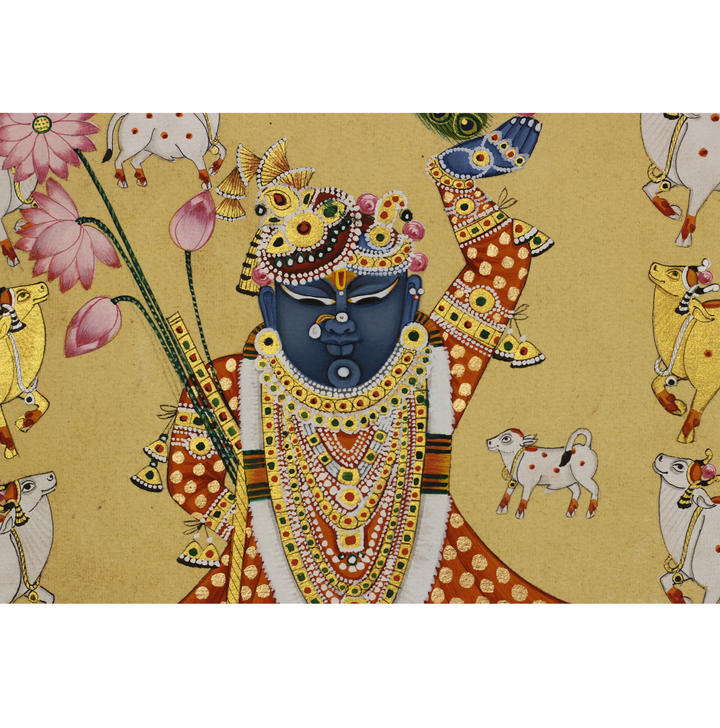 Sacred Shrinathji Pichwai Painting with Gold Accents on Paper