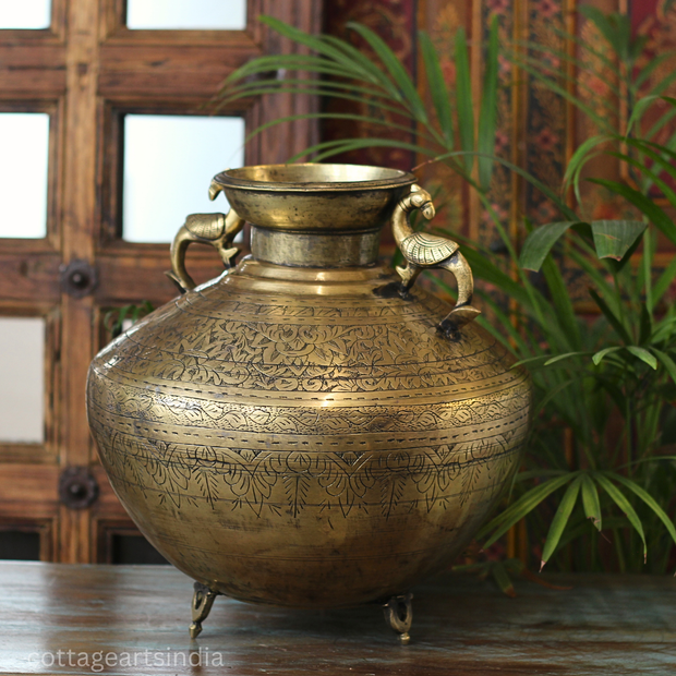 Brass Vintage Carved Planter