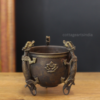 Antique Finish Brass Tibetan Bowl with Dragon Motifs