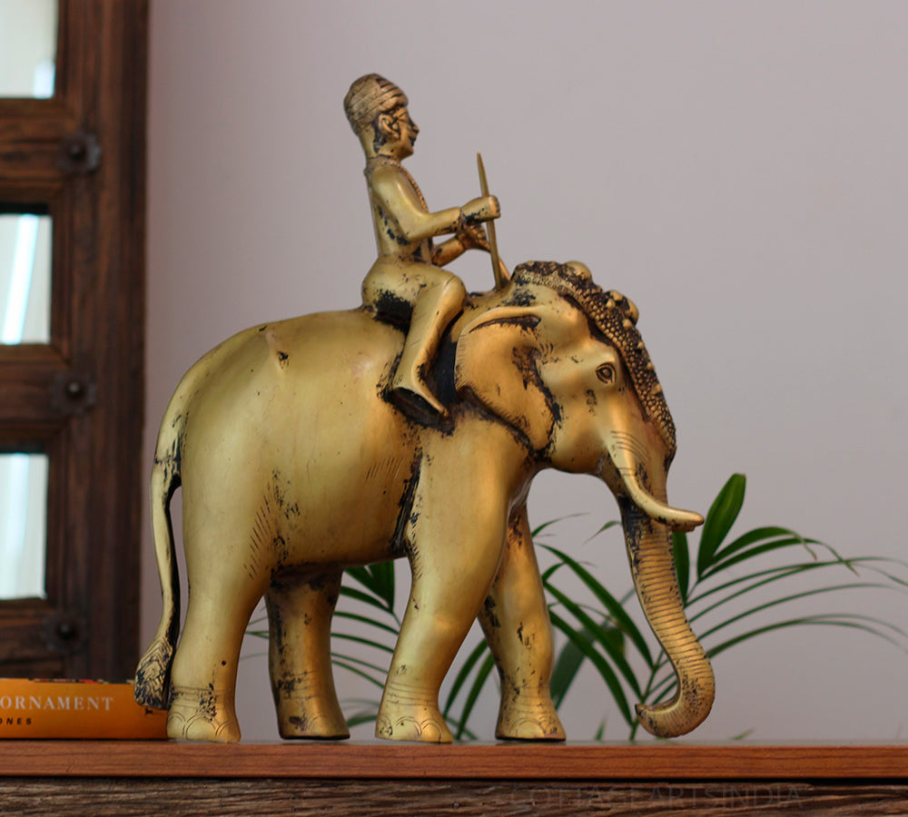Vintage Finish Brass Elephant with Rider | Royal Heritage Décor Accent