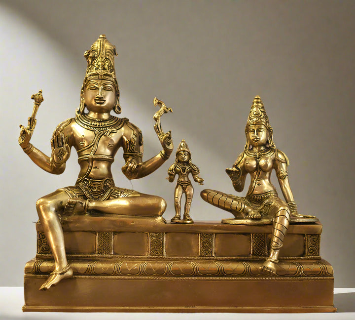 Brass Shiva Parvati Seated With Murugan